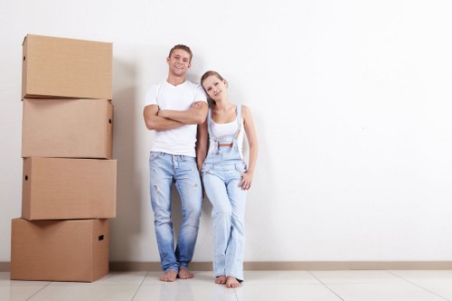 Office removals planning in Sandsend with boxes and workspace setup